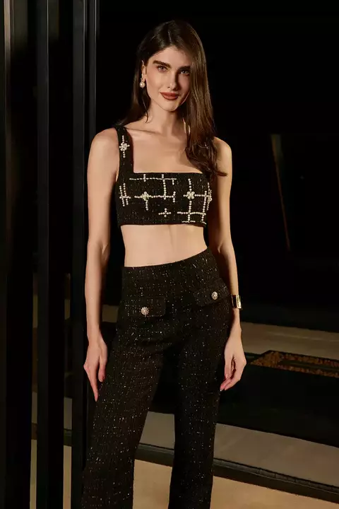 TOP PEARL TWEED PRETO PATBO - comprar online