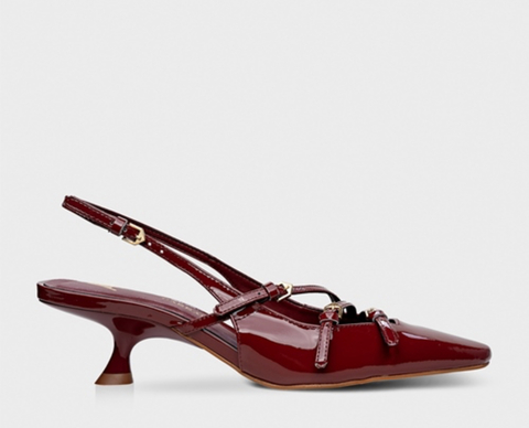 SCARPIN SLINGBACK FIVELAS COURO VERNIZ VINHO CARRANO