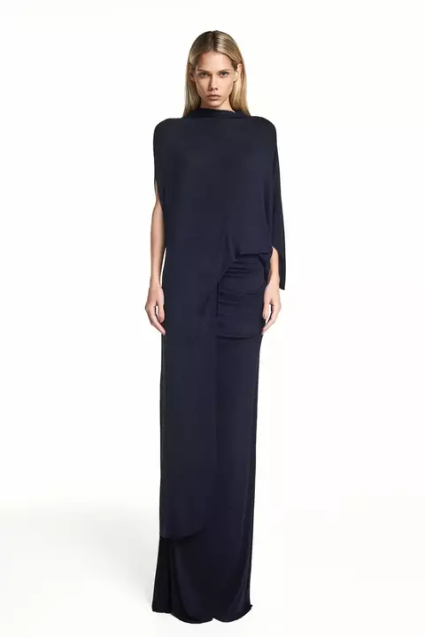 SAIA LONGA DRAPEADO QUADRIL MALHA PRETO TIG