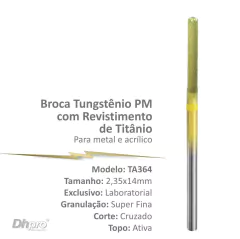 TA364 | Broca de Carboneto de Tungstênio com revestimento de Titânio - Corte Cruzado Super Fino | PM - para Peça de Mão