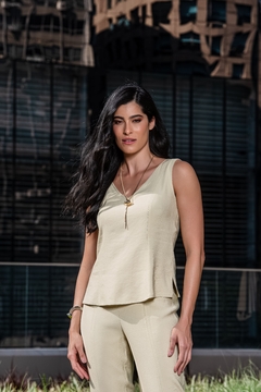 CONJUNTO TOP E CALÇA RECORTE PESPONTADO - 6582 - loja online