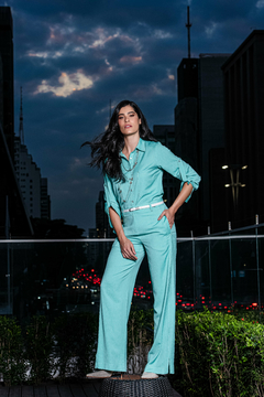 CONJUNTO CAMISA E CALÇA PESPONTO CONTRASTANTE - 6586 - GINESTRA
