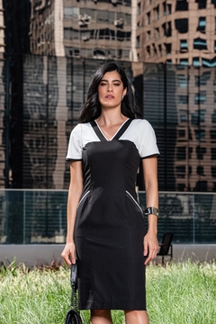 VESTIDO BICOLOR COM PESPONTO - 9850 - comprar online