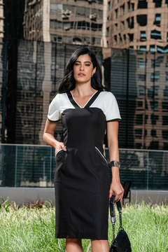 VESTIDO BICOLOR COM PESPONTO - 9850