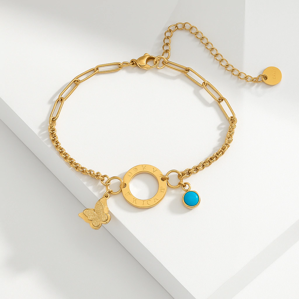 PULSERA MARIPOSA Y CIRCULO ROMANO (3270)