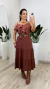 Saia Midi Feminina Viscolinho Isis Chocolate - Loja Loanita - Roupas femininas
