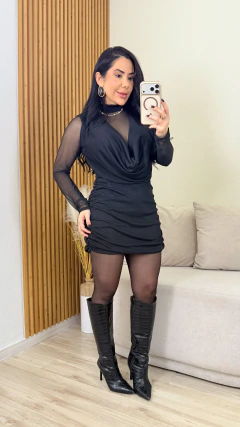 VESTIDO TULE GOLA BOBA FEMININO MARIA VITORIA PRETO
