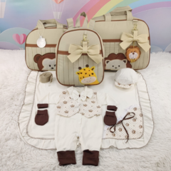 KIT BOLSA MATERNIDADE 3 PEÇAS SAFARI BEGE + SAIDA MATERNIDADE MENINO na internet