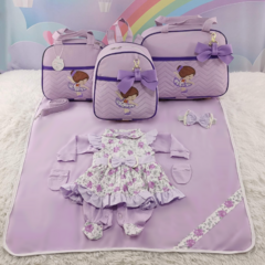 KIT BOLSA MATERNIDADE 3 PEÇAS BAILARINA LILÁS + SAIDA MATERNIDADE MENINA - Let Baby Bolsas De Maternidade