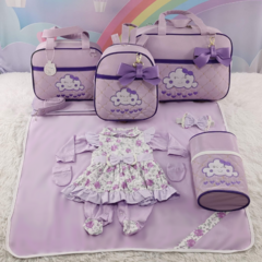 KIT BOLSA MATERNIDADE 5 P NUVEM LILÁS + SAIDA MATERNIDADE MENINA - Let Baby Bolsas De Maternidade