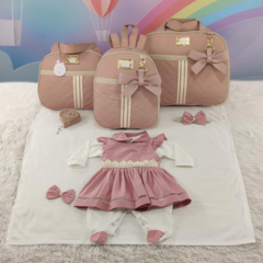 KIT BOLSA MATERNIDADE 3 PEÇAS LAÇO NUDE + SAIDA MATERNIDADE MENINA - loja online