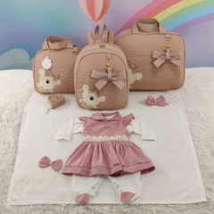 KIT BOLSA MATERNIDADE 3 PEÇAS URSO NUDE + SAIDA MATERNIDADE MENINA - loja online