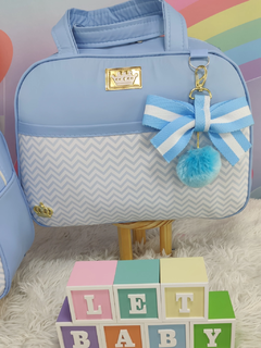 KIT BOLSA MATERNIDADE 3 PEÇAS CHEVRON AZUL - comprar online