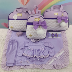 KIT BOLSA MATERNIDADE 3 PEÇAS CHEVRON LILÁS + SAIDA MATERNIDADE MENINA - comprar online