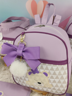 KIT BOLSA MATERNIDADE 5 PEÇAS URSO CHEVRON LILÁS - comprar online
