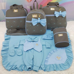 KIT BOLSA MATERNIDADE 5 P ESTRELA CINZA C/ AZUL + SAIDA MATERNIDADE MENINO - Let Baby Bolsas De Maternidade
