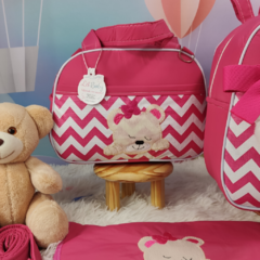 KIT BOLSA MATERNIDADE 5 PEÇAS URSO CHEVRON PINK - comprar online
