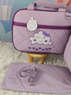 KIT BOLSA MATERNIDADE 5 PEÇAS NUVEM LILÁS MENINA - Let Baby Bolsas De Maternidade
