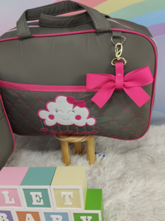 KIT BOLSA MATERNIDADE 5 PEÇAS NUVEM CINZA C/ PINK na internet