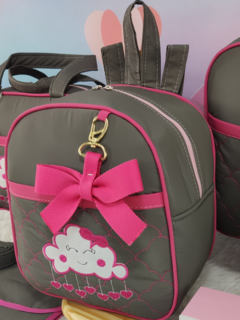 KIT BOLSA MATERNIDADE 5 PEÇAS NUVEM CINZA C/ PINK - Let Baby Bolsas De Maternidade
