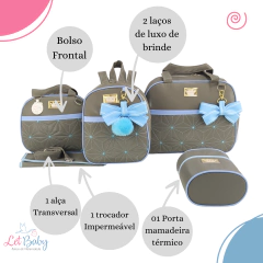 KIT BOLSA MATERNIDADE 5 P ESTRELA CINZA C/ AZUL + SAIDA MATERNIDADE MENINO - loja online