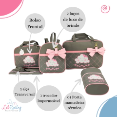 KIT BOLSA MATERNIDADE 5 P NUVEM CINZA C/ROSA + SAIDA MATERNIDADE MENINA - loja online