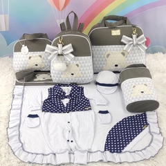KIT BOLSA MATERNIDADE 5 PEÇAS URSO CHEVRON CINZA + SAÍDA MATERNIDADE MENINO - comprar online