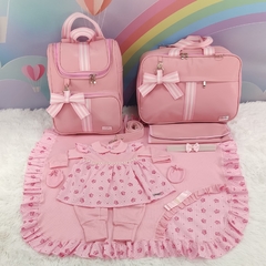 KIT BOLSA MATERNIDADE 3 PEÇAS VENEZA ROSA + SAIDA MATERNIDADE MENINA
