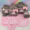 KIT BOLSA MATERNIDADE 5 P NUVEM CINZA C/ROSA + SAIDA MATERNIDADE MENINA