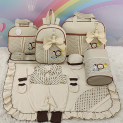 KIT BOLSA MATERNIDADE 5 P SAFARI BEGE + SAIDA MATERNIDADE MENINO