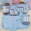 KIT BOLSA MATERNIDADE 5 PEÇAS URSO LISTRADO AZUL + SAÍDA MATERNIDADE MENINO