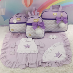 KIT BOLSA MATERNIDADE 3 PEÇAS CHEVRON LILÁS + SAIDA MATERNIDADE MENINA - loja online
