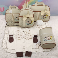 KIT BOLSA MATERNIDADE 5 P SAFARI BEGE + SAIDA MATERNIDADE MENINO na internet