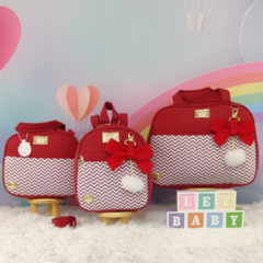 KIT BOLSA MATERNIDADE 3 PEÇAS CHEVRON VERMELHO