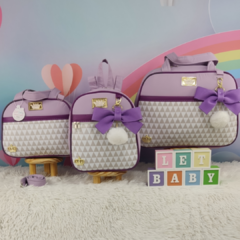 KIT BOLSA MATERNIDADE 3 PECAS CHEVRON LILÁS