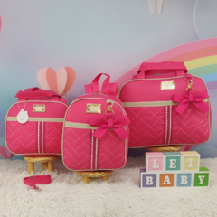 KIT BOLSA MATERNIDADE 3 PEÇAS LAÇO PINK
