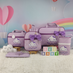 KIT BOLSA MATERNIDADE 5 PEÇAS NUVEM LILÁS MENINA