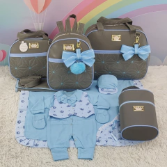 KIT BOLSA MATERNIDADE 5 P ESTRELA CINZA C/ AZUL + SAIDA MATERNIDADE MENINO na internet