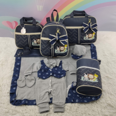 KIT BOLSA MATERNIDADE 5 P SAFARI MARINHO + SAIDA MATERNIDADE MENINO - loja online