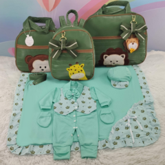 KIT BOLSA MATERNIDADE 3 PEÇAS SAFARI VERDE MILITAR + SAIDA MATERNIDADE MENINO - comprar online