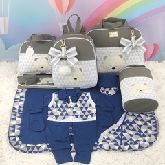 KIT BOLSA MATERNIDADE 5 PEÇAS URSO CHEVRON CINZA + SAÍDA MATERNIDADE MENINO na internet