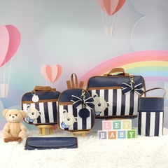KIT BOLSA MATERNIDADE 5 PEÇAS URSO LISTRADO MARINHO MENINO