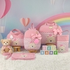 KIT BOLSA MATERNIDADE 5 PEÇAS URSO CHEVRON ROSA