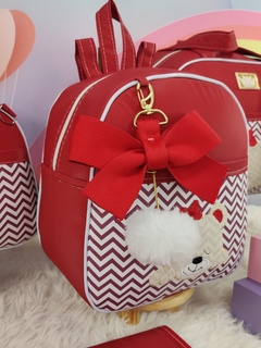 KIT BOLSA MATERNIDADE 5 PEÇAS URSO CHEVRON VERMELHO - comprar online