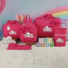 KIT BOLSA MATERNIDADE 5 PEÇAS NUVEM PINK MENINA