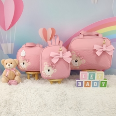KIT BOLSA MATERNIDADE 3 PECAS URSO ROSA