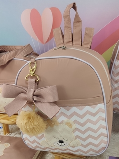 KIT BOLSA MATERNIDADE 5 PEÇAS URSO CHEVRON NUDE - comprar online