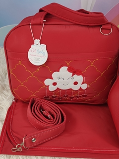 KIT BOLSA MATERNIDADE 5 PEÇAS NUVEM VERMELHA MENINA - Let Baby Bolsas De Maternidade