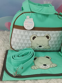 KIT BOLSA MATERNIDADE 5 PEÇAS URSO CHEVRON VERDE na internet