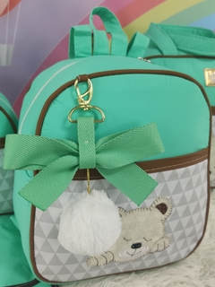 KIT BOLSA MATERNIDADE 5 PEÇAS URSO CHEVRON VERDE - comprar online